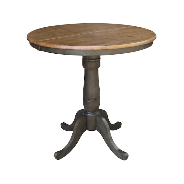 International Concepts Round 36 in Rd top ped table, 12 in leaf, 35.3 inh, counter Ht, Hickory/Washed Coal, 36 W, 48 L, Wood K45-36RXT-6B - main